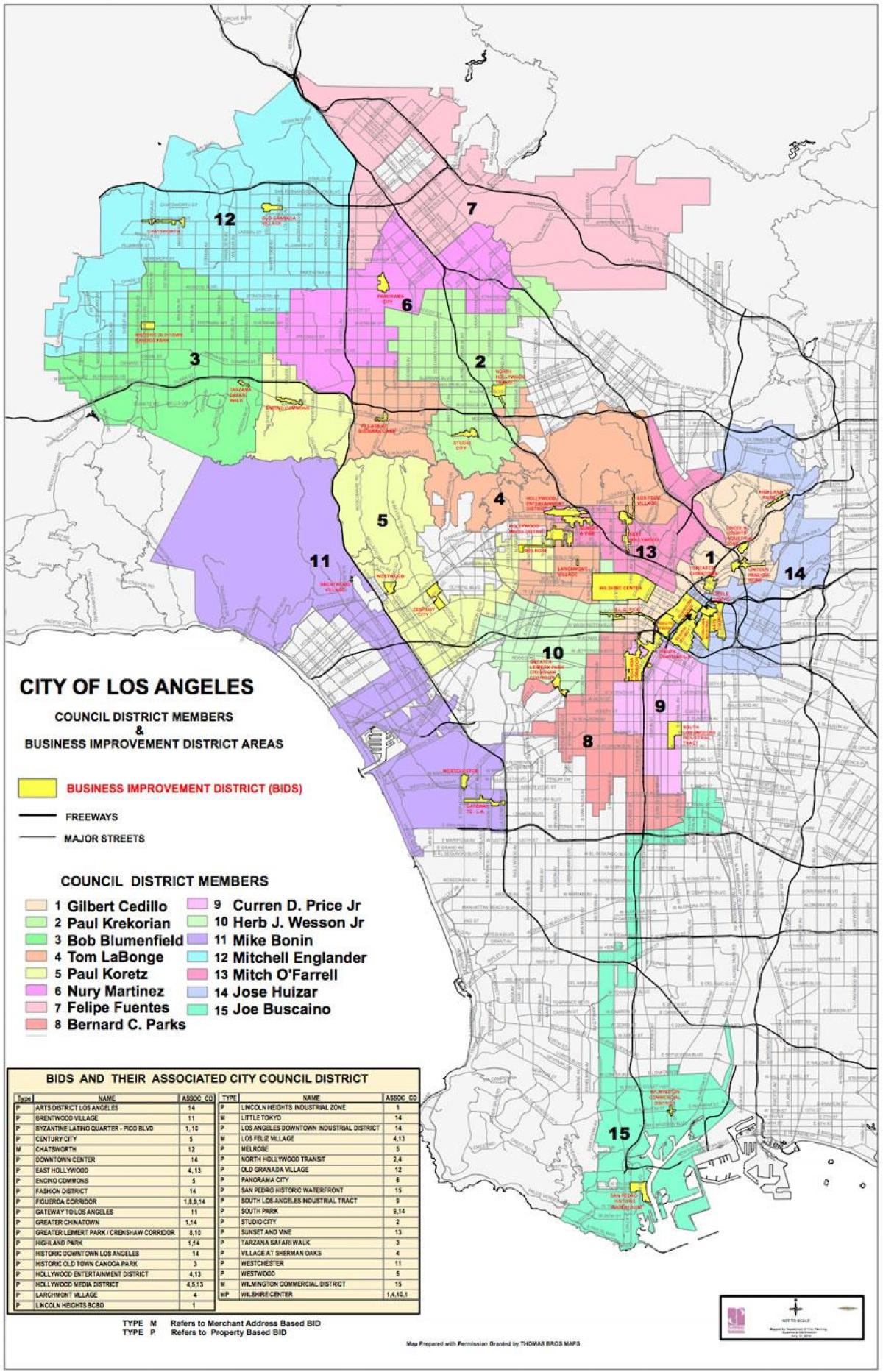 洛杉矶理事会区地图