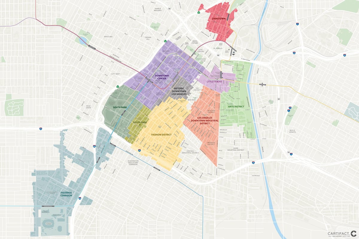 地图的洛杉矶市中心地区
