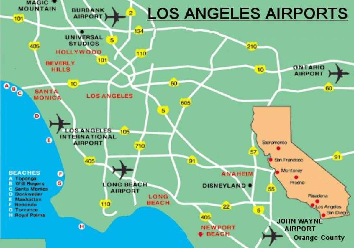 洛杉矶地区的机场的地图