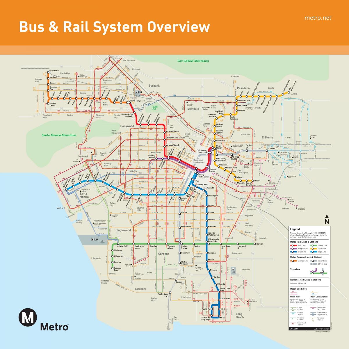 洛杉矶的公共交通地图