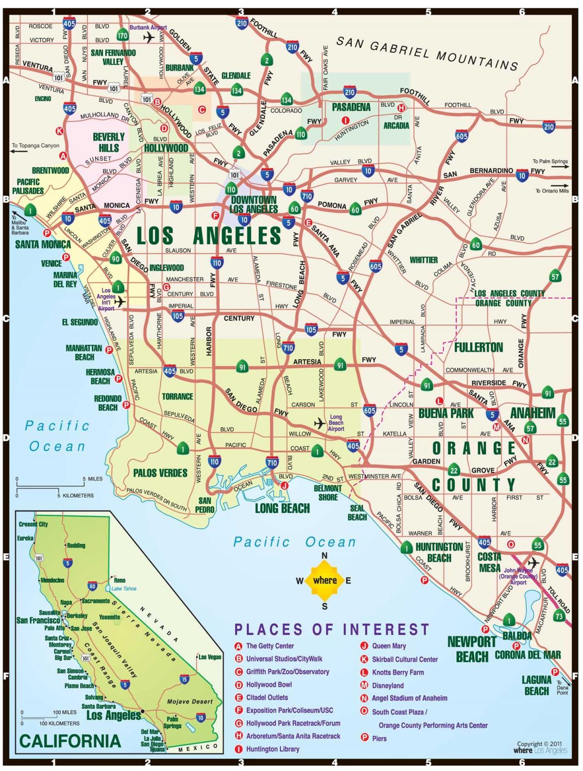 地图洛杉矶的收费公路