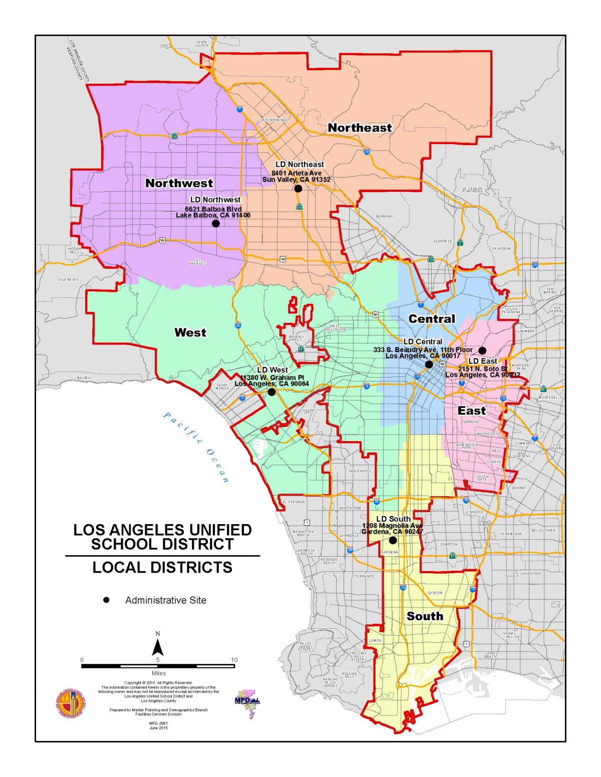 洛杉矶郡学区的地图