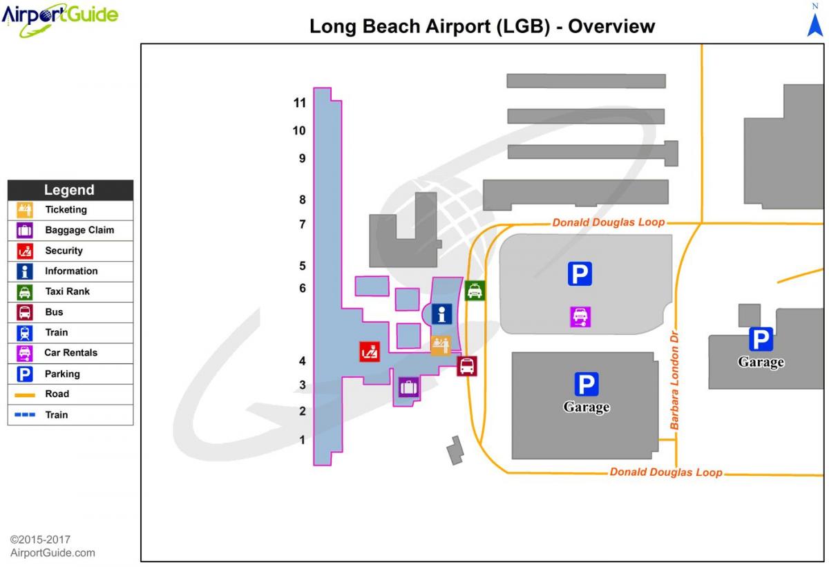 地图上的长滩机场